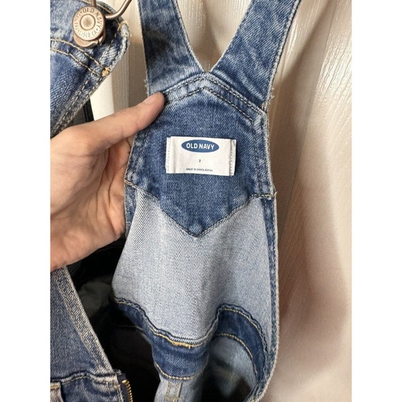 Old Navy Women's Blue Denim Bib Overalls Distressed Size 2 Stretch - Picture 4 of 7